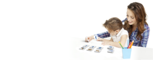 woman and child working with EM materials