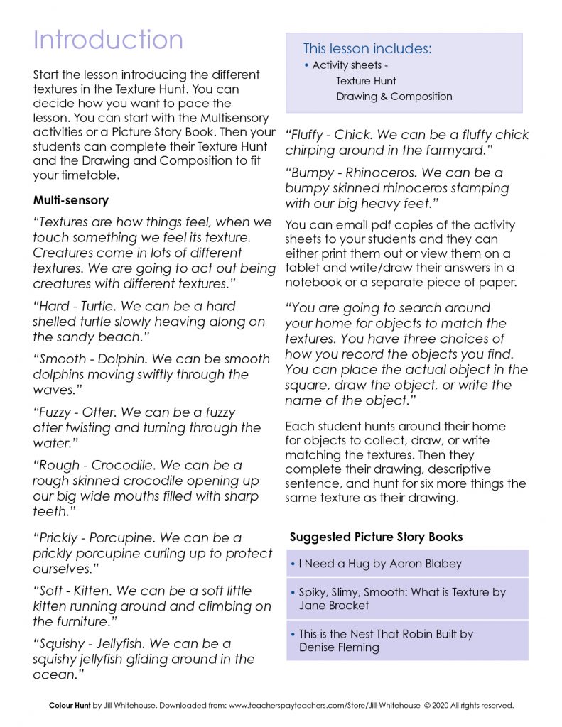 Texture Hunt.pdf Home Learning Texture Hunt | Early Minds Education Inc.